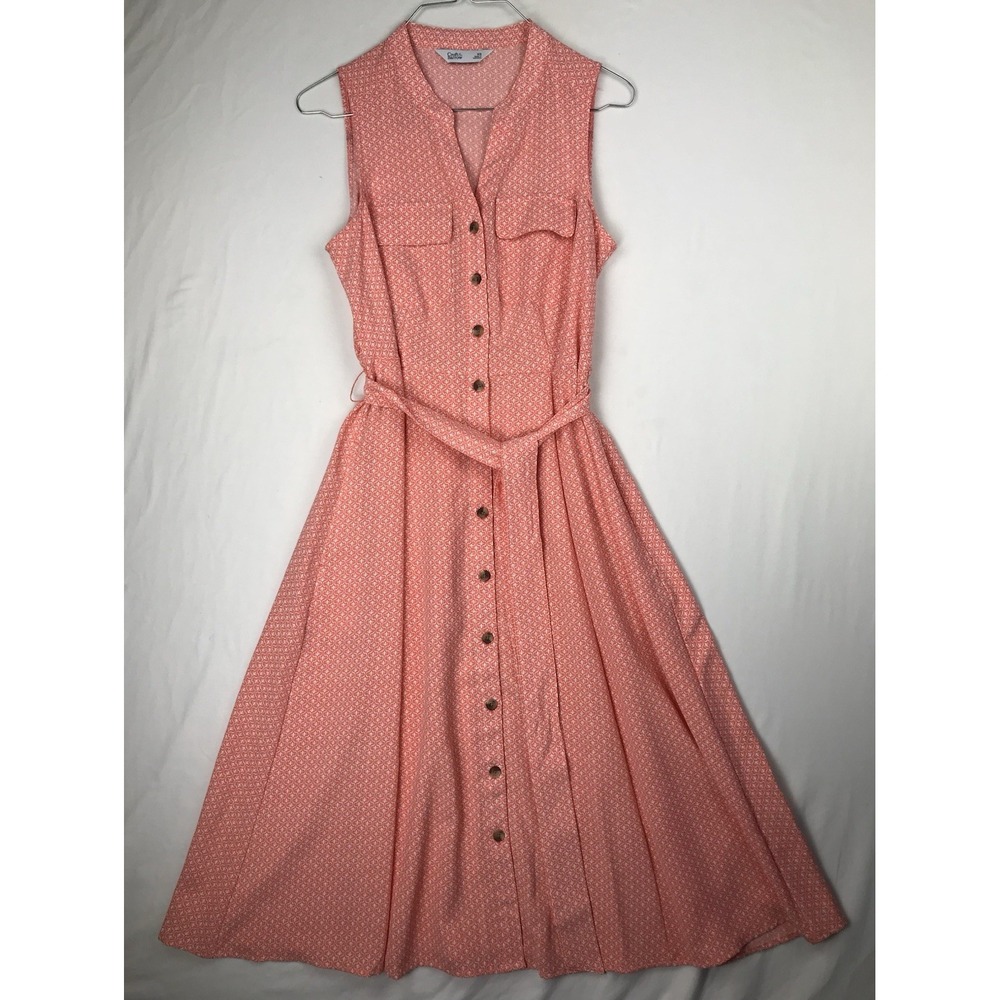 Croft & Barrow Pink White Geometric Shirt Dress Midi XS Sleeveless Belted